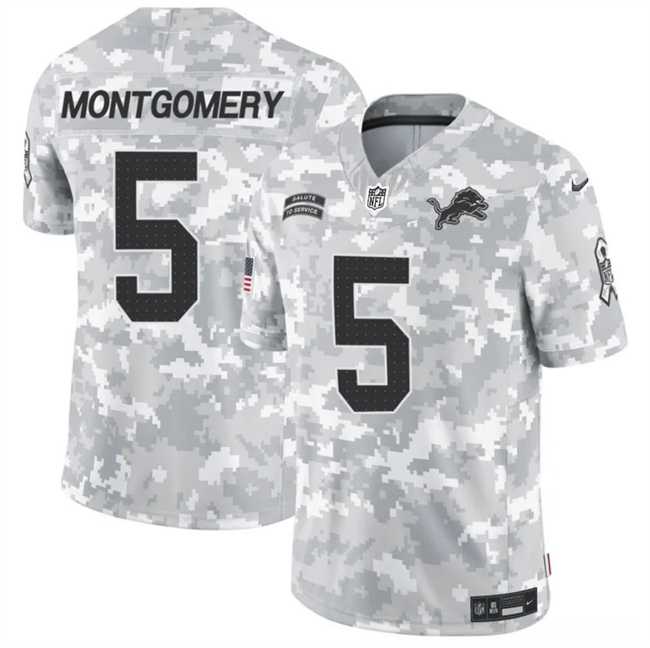 Men%27s Detroit Lions #5 David Montgomery 2024 F.U.S.E Arctic Camo Salute To Service Limited Stitched Football Jersey Dzhi->denver broncos->NFL Jersey